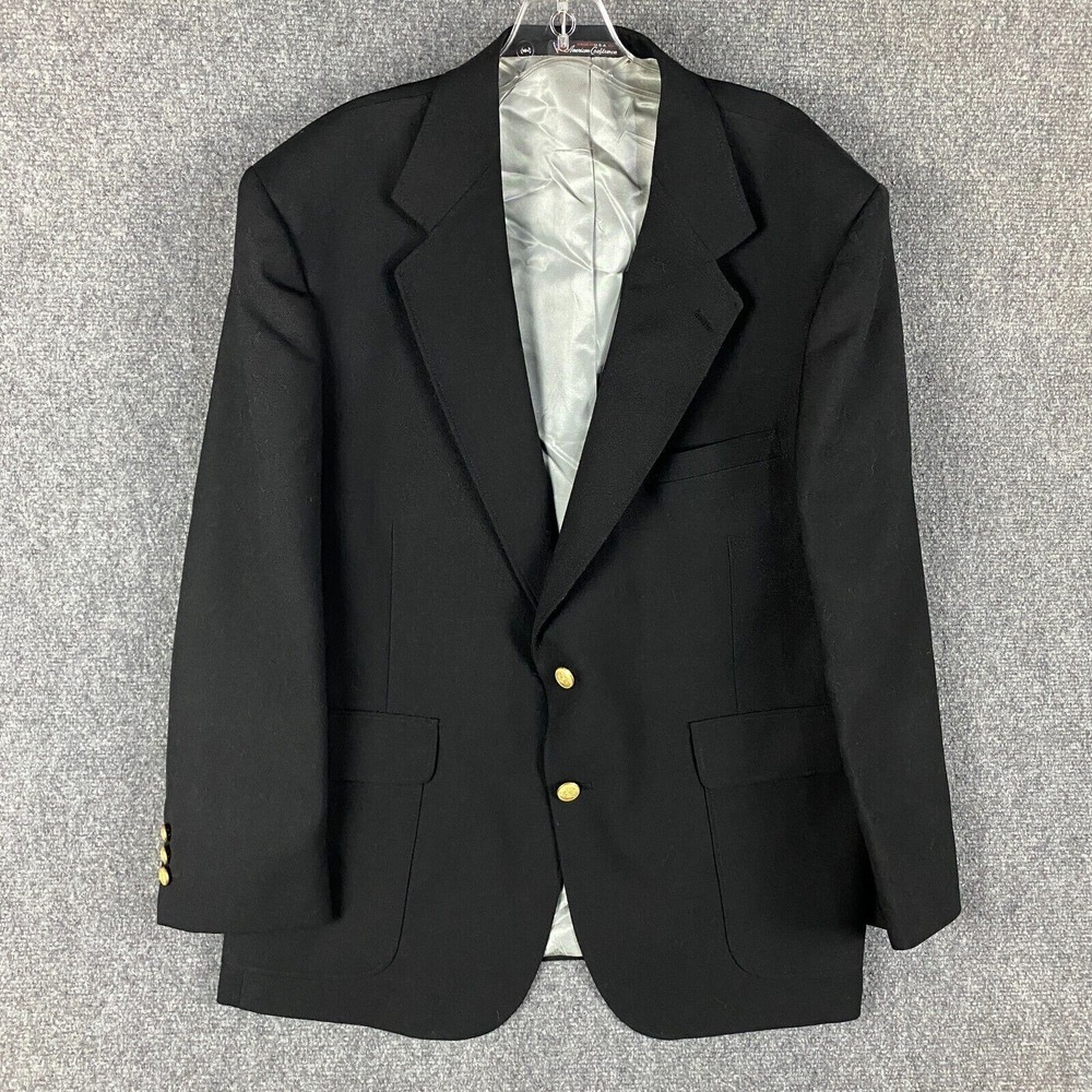 Vintage Stafford Blazer Men's‎ 44S Jacket Black Polyester Wool Formal 2 Buttons
